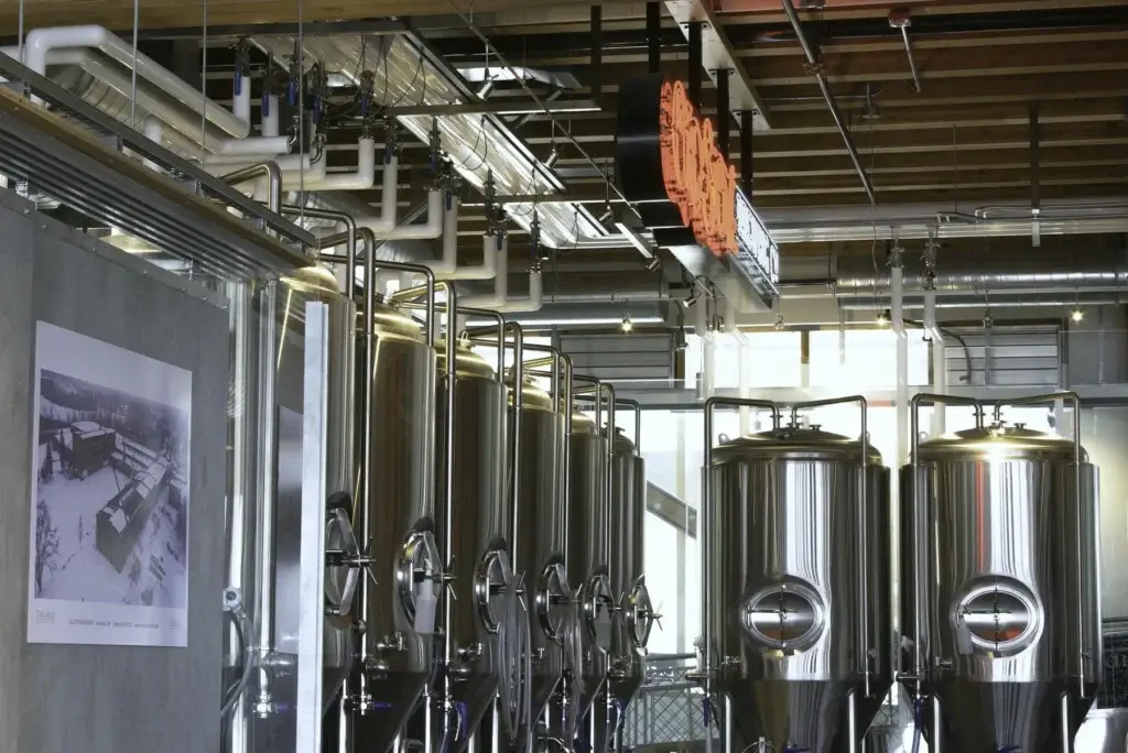 Interior of Old Stove Brewing brewing system and tanks