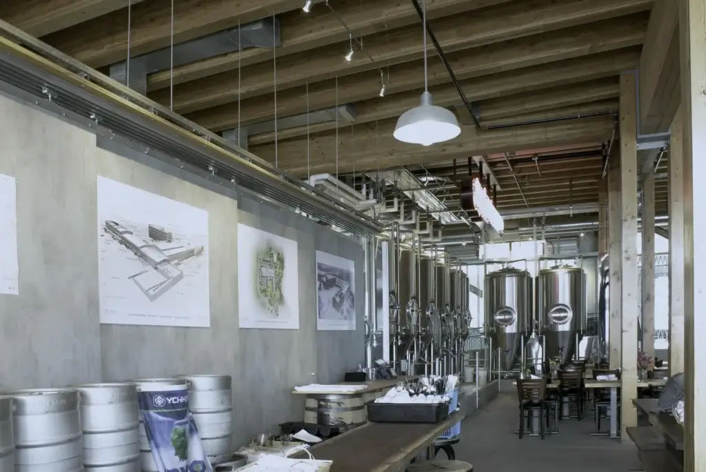 Interior of Old Stove Brewing brewing system
