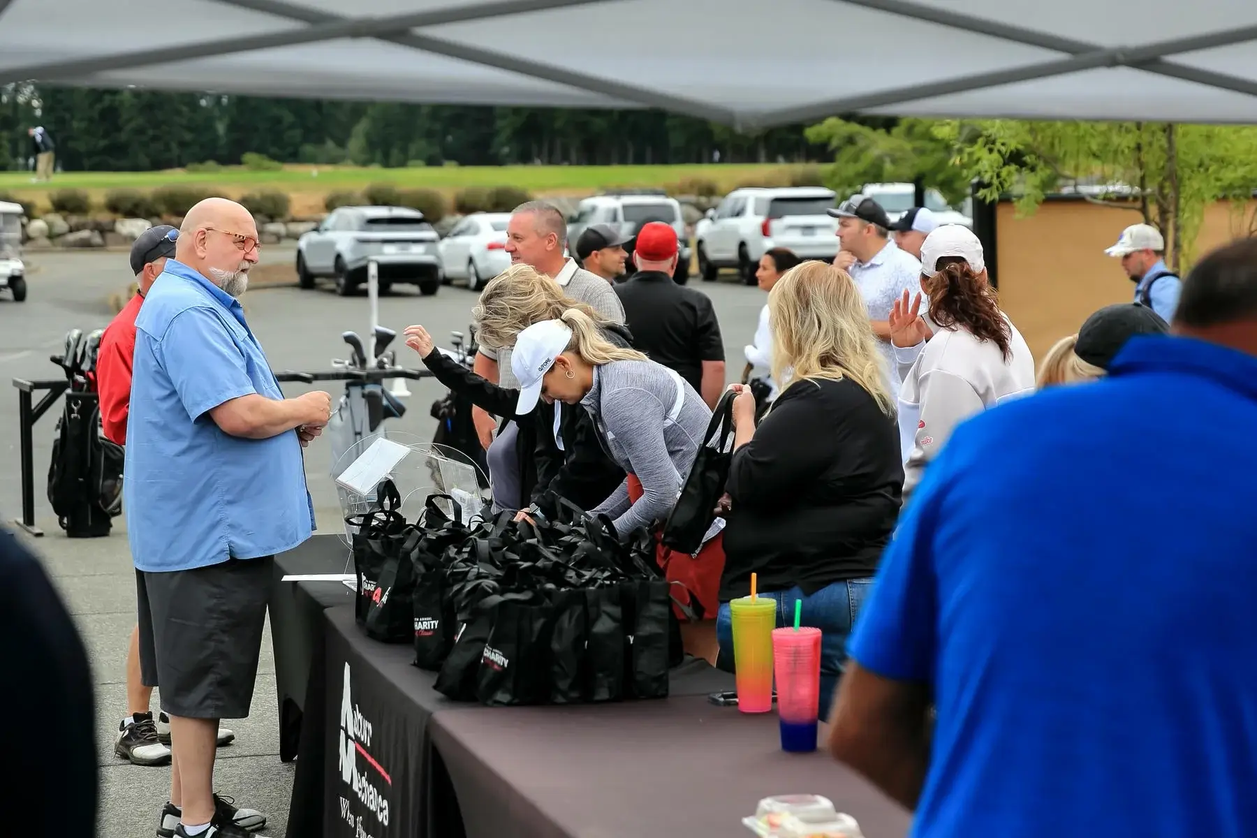 Charity golf tournament booth
