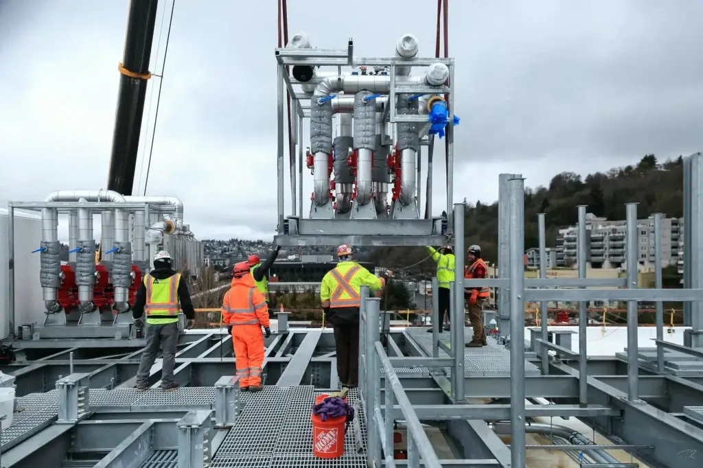 Rooftop installation of plumbing and piping system
