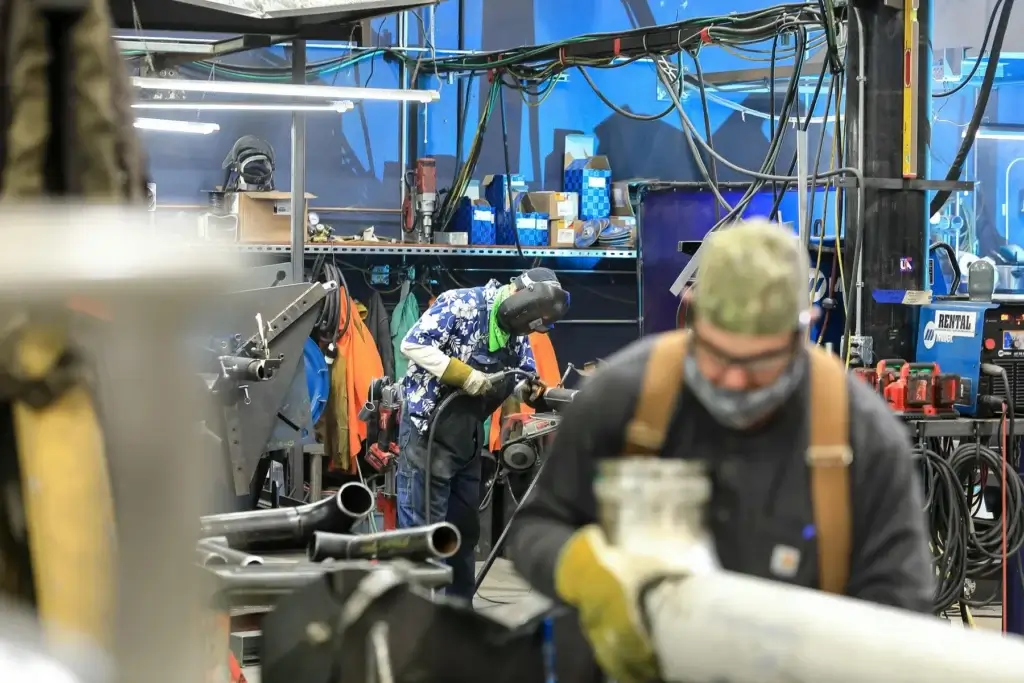 Interior of fab shop with welders