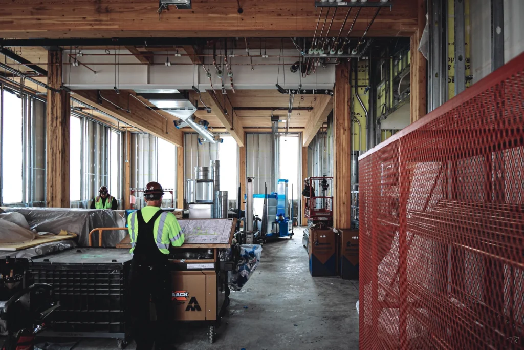 Interior of jobsite concrete and wood