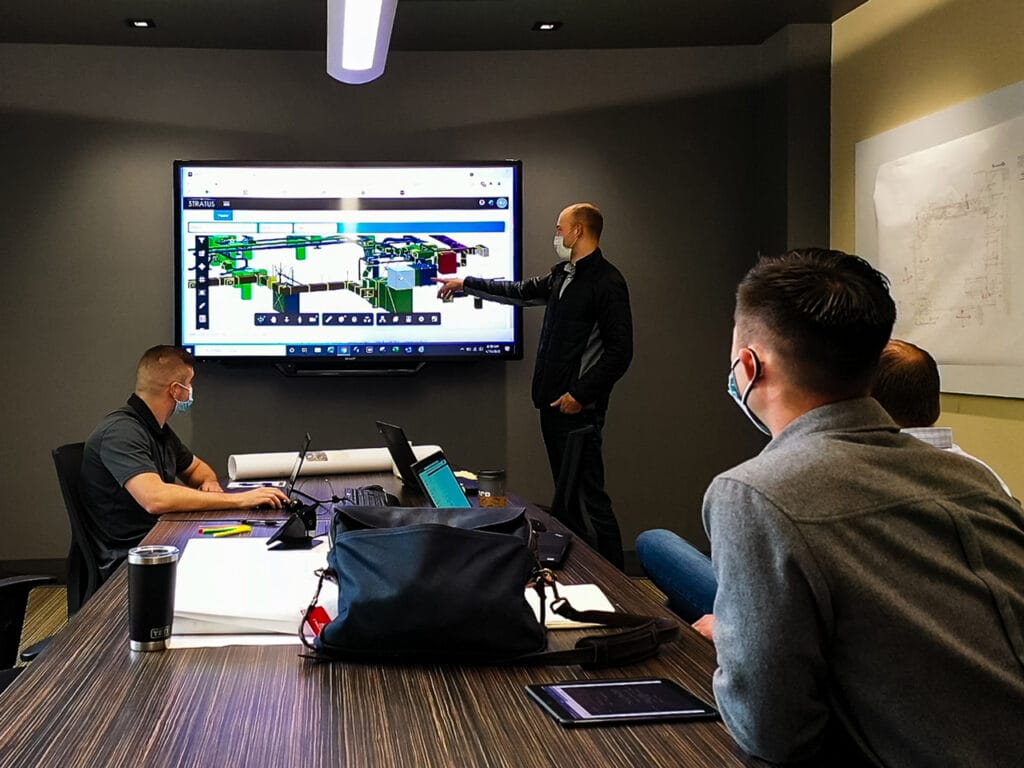 Interior office reviewing preconstruction documents